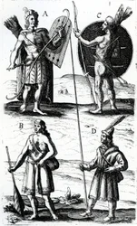 Illusztrációk Algonquin ruháról, metszet Samuel de Champlain (kb. 1574-1635) Sieur de Champlain utazásaiból, XVII.